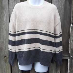 Magaschoni Stripe Sweater Wool/Alpaca blend Nude/Charcoal, M, Over sized New